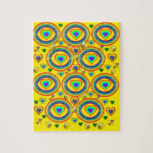 パズルカラフルレインボウイエロー(昆虫)マルハナバチハート ジグソーパズル (縦)