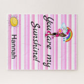 パズルガールレインボーサンクラウドピンクストライプ ジグソーパズル (横)