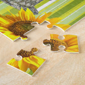 パズルグリーンイエローホワイトストライプ、ひまわり鳥 ジグソーパズル (側面)