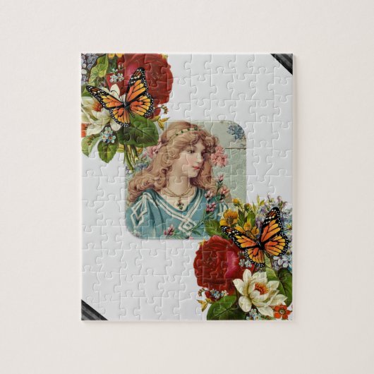 パズルグレービクトリアンフローラ花蝶 ジグソーパズル (縦)