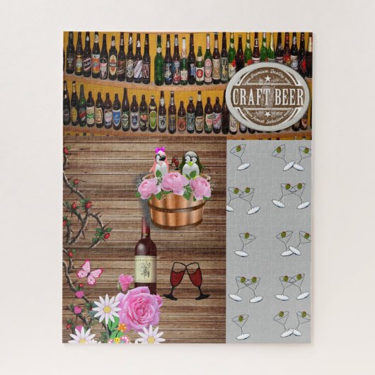 パズルグレーマルティニグラスビールワインフローラ ジグソーパズル (縦)