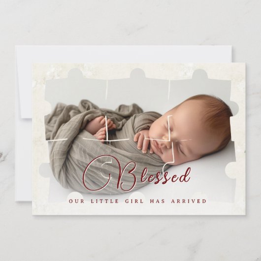 パズルコラージュベビー写真の出生情報 案内状 (正面)