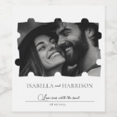 パズルコラージュ結婚フォトの白黒 ワインラベル (シングルラベル)