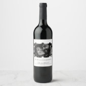 パズルコラージュ結婚フォトの白黒 ワインラベル (正面)