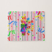 パズルハッピーバースデーピンクストライプ ジグソーパズル (横)