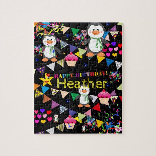 パズルハッピーバースデーペンギンカップケーキ ジグソーパズル (縦)