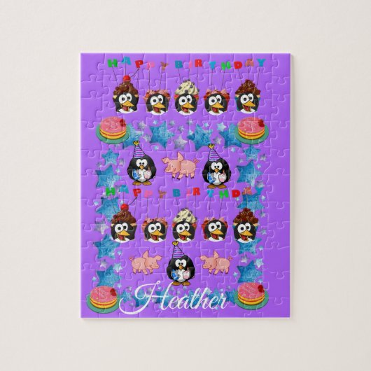 パズルハッピーバースデーペンギンピンクピッグズ ジグソーパズル (縦)