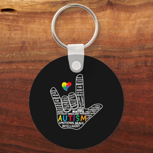 パズルハートASLラブサイン言語手自閉症Aw キーホルダー (裏面)
