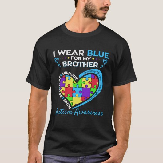 パズルハートI衣服ブルーfor My Brother Autism Awa Tシャツ (正面)