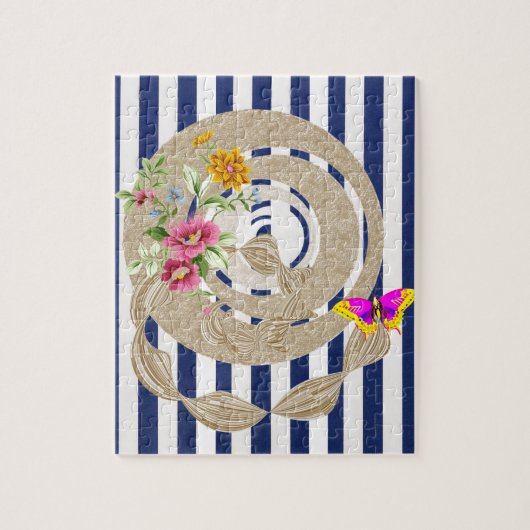 パズルバタフライフローラストライプ ジグソーパズル (縦)