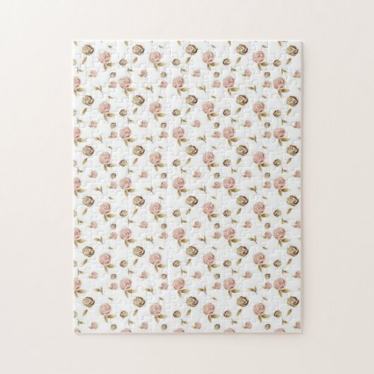 パズルビクトリアンピンクローズ花びらフローラ ジグソーパズル (縦)