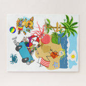 パズルビーチおもしろいタコ犬ファミリーカー ジグソーパズル (横)