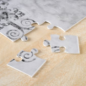 パズルピンクフローラキャットブラック&ホワイトマーブル ジグソーパズル (側面)