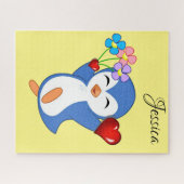 パズルピンクフローラペンギンハートハッピーバレンタイン ジグソーパズル (横)