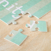 パズルピンクローズフローラグリーン&ホワイトストライプ ジグソーパズル (側面)