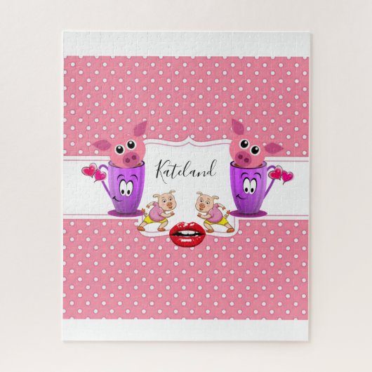 パズルピンク水玉模様ピンクピッグ ジグソーパズル (縦)