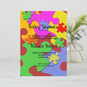 パズルピースガールベビーシャワー 招待状 (スタンド正面)