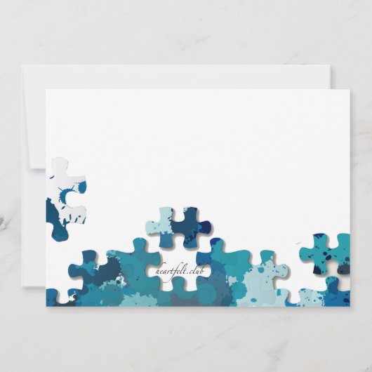 パズルピースブルーフォト結婚式招待状 招待状 (裏面)
