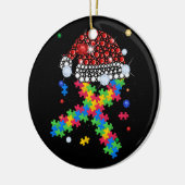 パズルピースリボンサンタハットクリスマスオティスアワ セラミックオーナメント (左)