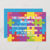 パズルピース学校はがき インビテーションポストカード (正面/裏面)