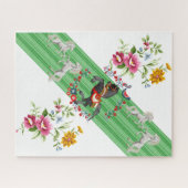 パズルフローラグリーンストライプホワイトホースブラウンホース ジグソーパズル (横)