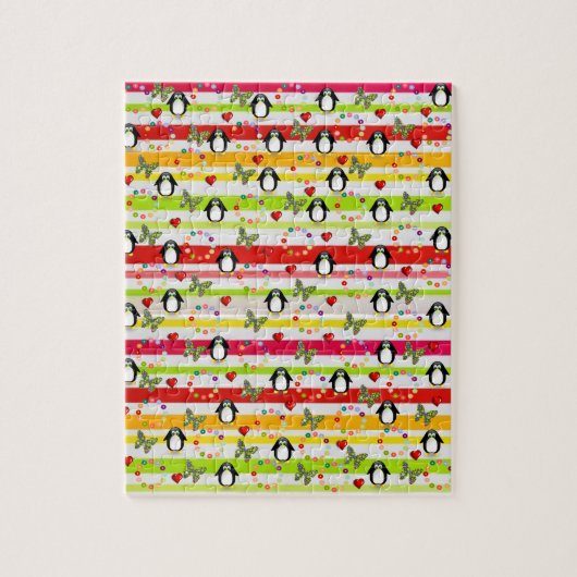 パズルペンギンバタフライ赤いハート ジグソーパズル (縦)