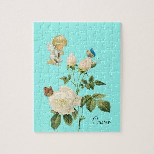 パズルホワイトエンジェルブルーバタフライフローラ ジグソーパズル (縦)