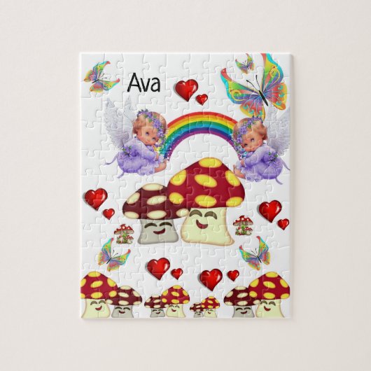 パズルホワイトエンジェルマッシュルームバタフライ ジグソーパズル (縦)