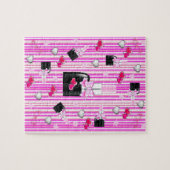 パズルホワイトピンクストライプ爪、 ネイルポーランドハート ジグソーパズル (横)