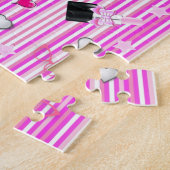 パズルホワイトピンクストライプ爪、 ネイルポーランドハート ジグソーパズル (側面)