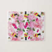 パズルホワイトピンクハートイエロー爪、 ネイルポーランド ジグソーパズル (横)