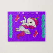 パズルホワイトピンクユニコーンパープルブルーハート ジグソーパズル (横)