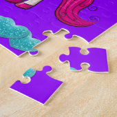 パズルホワイトピンクユニコーンパープルブルーハート ジグソーパズル (側面)