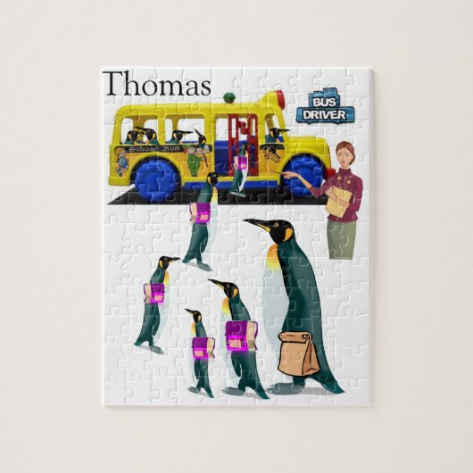 パズルホワイトペンギンとブラックペンギンのスクールバスドライバー ジグソーパズル (縦)