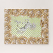 パズルホワイトホースポークドットグリーンロープ ジグソーパズル (横)