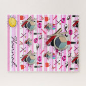 パズルメイクアップピンク&ホワイトストライプ ジグソーパズル (横)