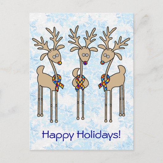 パズルリボントナカイ – 自閉症意識 シーズンポストカード (正面)