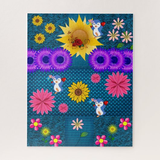 パズルレッドローズフローラペンギンブルー ジグソーパズル (縦)