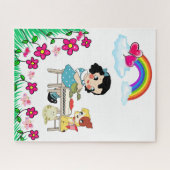 パズルヴィンテージガールドッグキャットフローラレインボー ジグソーパズル (横)