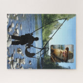 パズル漁師シルエット川でパーソナライズ ジグソーパズル (横)