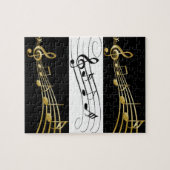 パズル白と黒の金ゴールドミュージックノート ジグソーパズル (横)