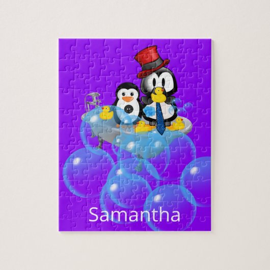 パズル白と黒ペンギンイエローダックス風呂 ジグソーパズル (縦)