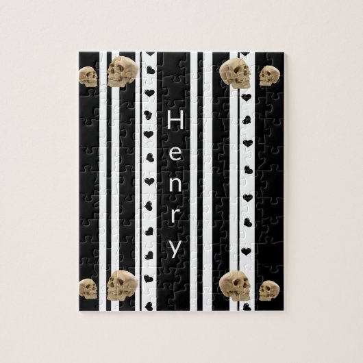 パズル白黒ストライプスカルハート ジグソーパズル (縦)