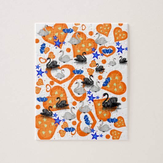 パズル白黒白鳥ハート星 ジグソーパズル (縦)