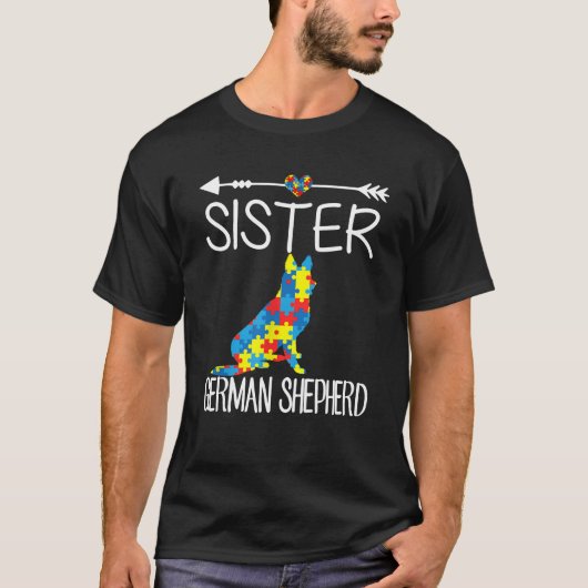 パズル自閉症ハートシスタードイツ羊飼いTシャツ Tシャツ (正面)