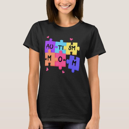 パズル自閉症ピース認識度自閉症サポートママW Tシャツ (正面)