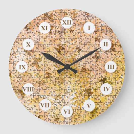 パズル蝶とデイジー-ブラウンズバイセイロール ラージ壁時計 (正面)