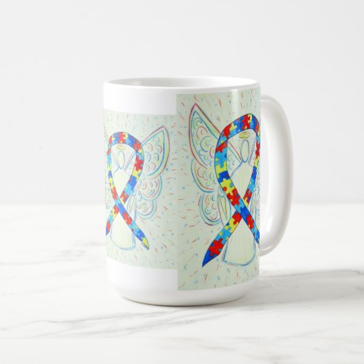 パズル認識度リボンエンジェルアートマグ コーヒーマグカップ (正面右)