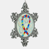 パズル認識度リボンエンジェルカスタマイズオーナメント スノーフレークピューターオーナメント (左)