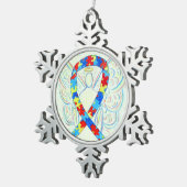 パズル認識度リボンエンジェルカスタマイズオーナメント スノーフレークピューターオーナメント (右)